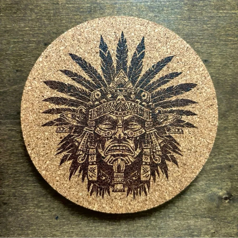 Aztec Clipart 11 Laser Engraved Cork Coaster